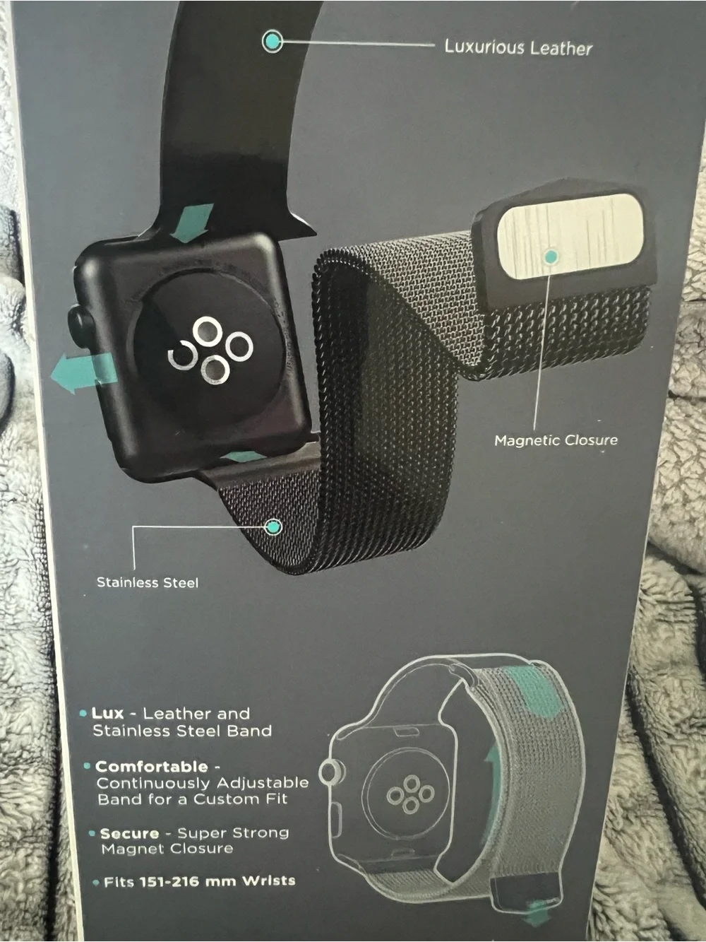 Hybrid Mesh Leather + Stainless Steel Band for Apple Watch - Black